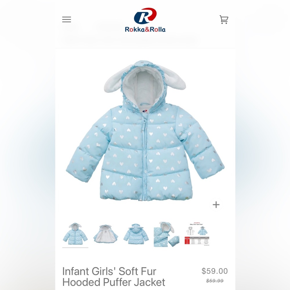 Infant girls’ soft fur hooded puffer jacket